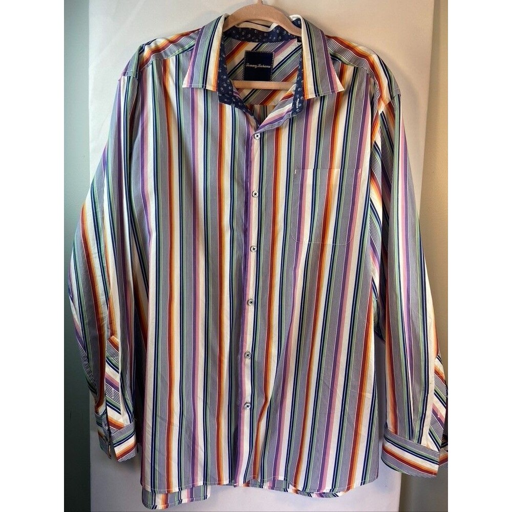 TOMMY BAHAMAS MENS XLARGE COTTON STRIPPED LONG SLEEVE BUTTON UP SHIRT